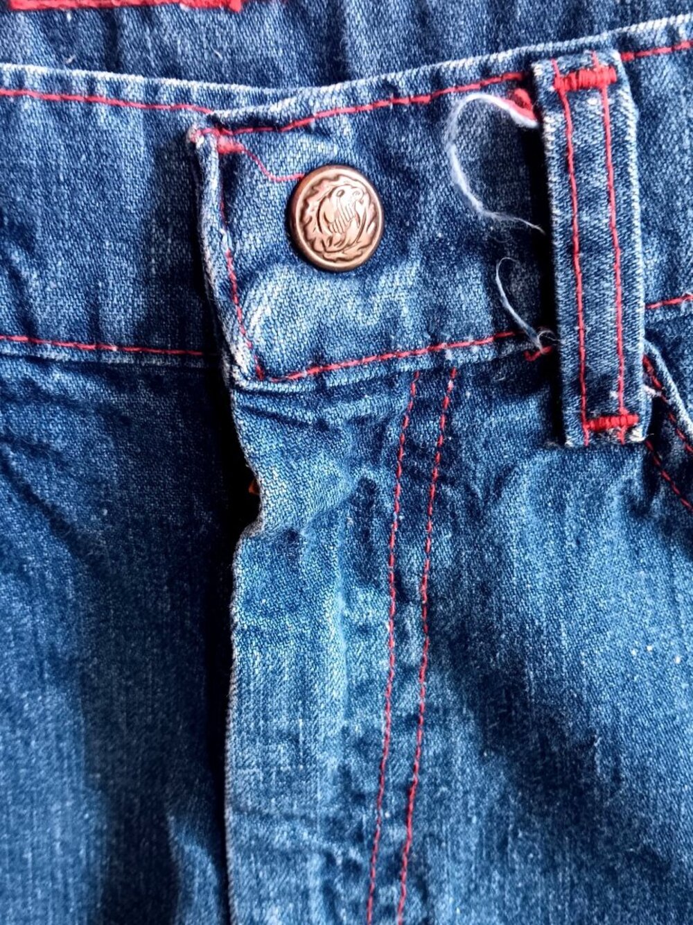 Boys 24" Vintage Denim Cutoff Shorts 1970's Indigo Red Stitching Talon Zip